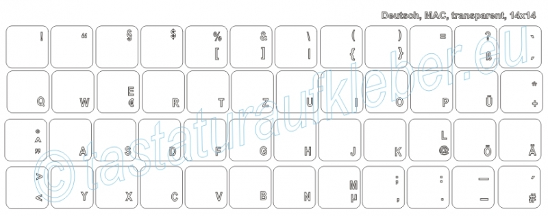 Tastaturaufkleber DEUTSCH für MAC, transparent, weisse Schrift
