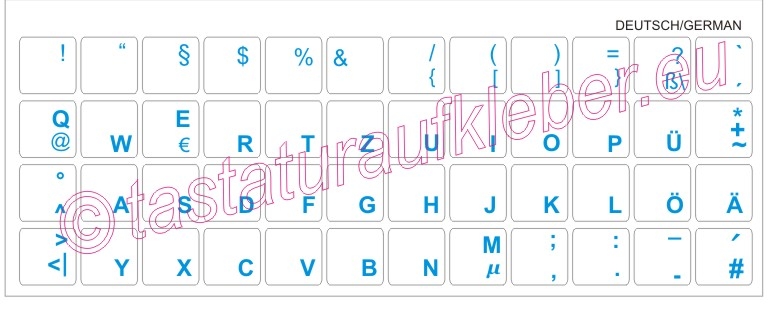 Tastaturaufkleber DEUTSCH, blaue Schrift, transparent