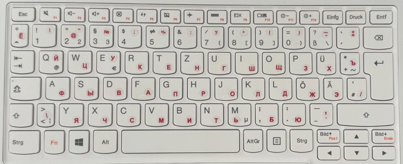 Tastaturaufkleber Russisch, rot, transparent, rund