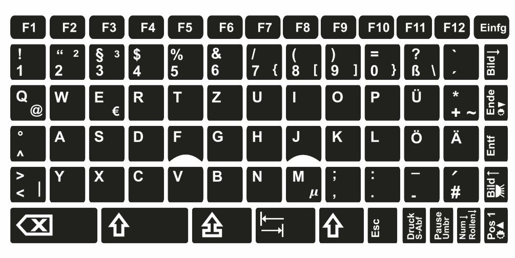 TASTATURAUFKLEBER DEUTSCH (QWERTZ), WEISSE SCHRIFT, SCHWARZER