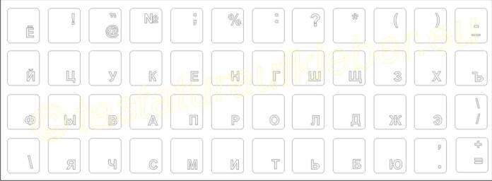 Tastaturaufkleber RUSSISCH, Schriftfarbe WEISS, transparent