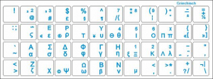 Tastaturaufkleber GRIECHISCH, transparent, Schriftfarbe Blau