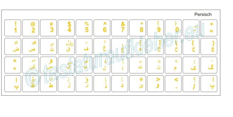 Tastaturaufkleber PERSISCH, transparent, GELBE Schrift