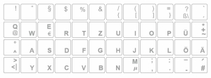 Tastaturaufkleber DEUTSCH, weisse Schrift, transparent