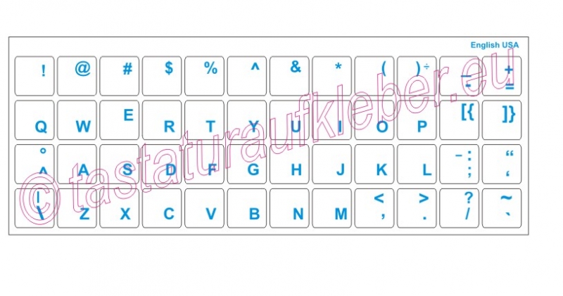 Tastaturaufkleber ENGLISCH (USA), Schriftfarbe BLAU, transparent