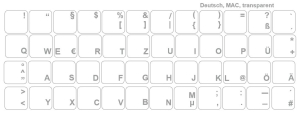 Tastaturaufkleber DEUTSCH für MAC, transparent, weisse Schrift