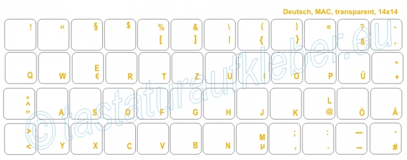 Tastaturaufkleber DEUTSCH, MAC, transparent, gelbe Schrift