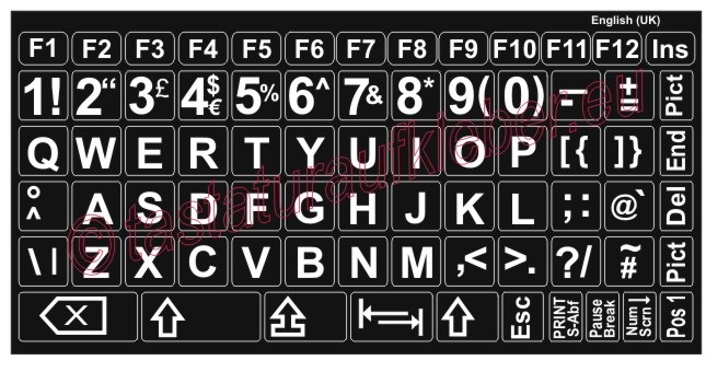 Qwerty Keys Englisch UK Große Beschriftung Großbuchstaben passend für Jede Tastatur Schwarz Tastaturaufkleber mit Weißer Buchstaben 