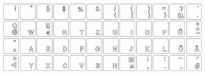 Tastaturaufkleber DEUTSCH-Mini, Schriftfarbe weiss, transparent