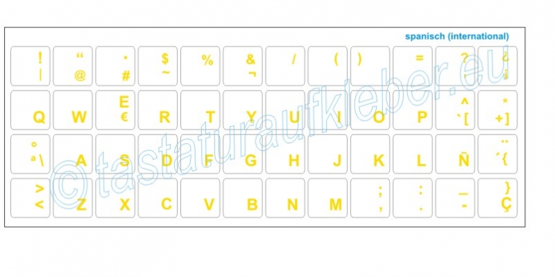 Tastaturaufkleber SPANISCH, Schriftfarbe Gelb, transparent