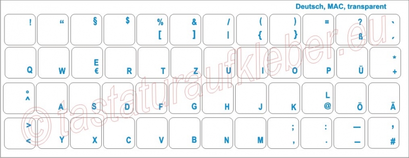 Tastaturaufkleber DEUTSCH MAC, Schriftfarbe BLAU, transparent