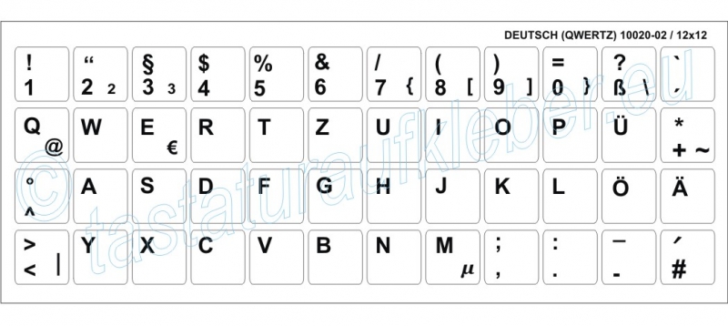 Tastaturaufkleber DEUTSCH(QWERTZ) 12x12 mm.