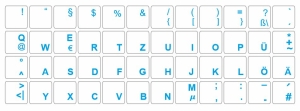 Tastaturaufkleber DEUTSCH, blaue Schrift, transparent