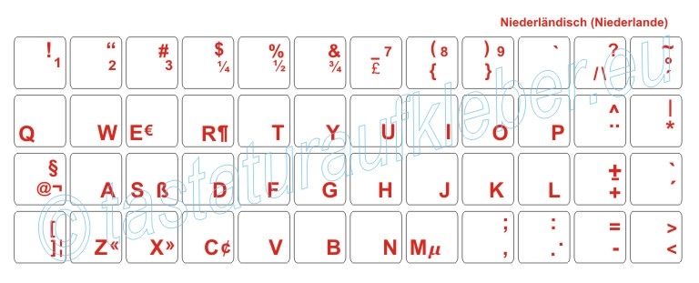 Tastaturaufkleber Niederländisch, Schriftfarbe rot, transparent