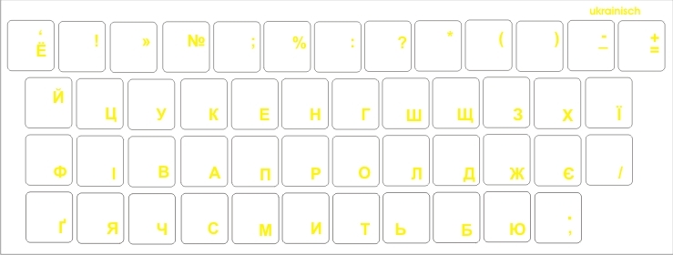 Tastaturaufkleber UKRAINISCH, Gelbe Schrift