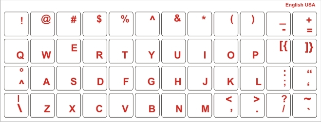 Tastaturaufkleber ENGLISH (US), transparent, Schriftfarbe rot