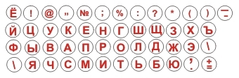 Tastaturaufkleber Russisch, rot, transparent, rund