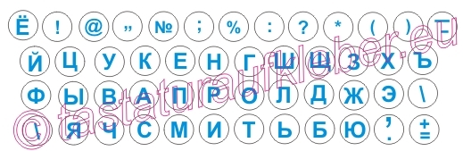 Tastaturaufkleber Russisch/Kyrillisch, transparent, rund, blau
