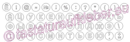 Tastaturaufkleber Russisch, transparent, rund, weisse Schrift