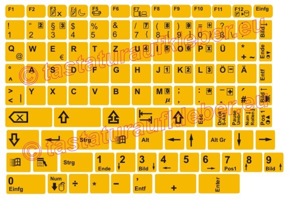 Tastaturaufkleber Deutsch, Hintergrund Gelb