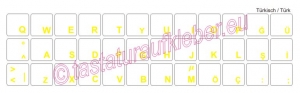 Tastaturaufkleber TÜRKISCH, transparent, gelbe Schriftzeichen