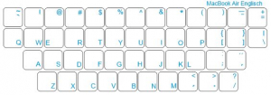 Tastaturaufkleber Englisch für Mac, transparent, Schriftfarbe Blau