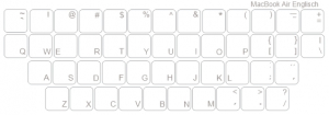 Tastaturaufkleber Englisch für Mac, transparent, weisse Schriftfarbe