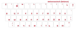 Tastaturaufkleber Belarusisch (Belarus), transparent, Schriftfarbe Rot