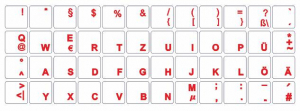 Tastaturaufkleber Deutsch, Schriftfarbe rot, transparent