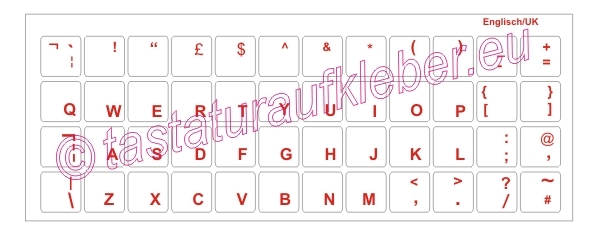 Tastaturaufkleber Englisch (UK), rot, transparent