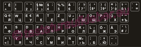 Tastaturaufkleber Deutsch-Russisch, Schriftfarbe weiss