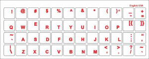 Tastaturaufkleber ENGLISCH (USA), rot, transparent